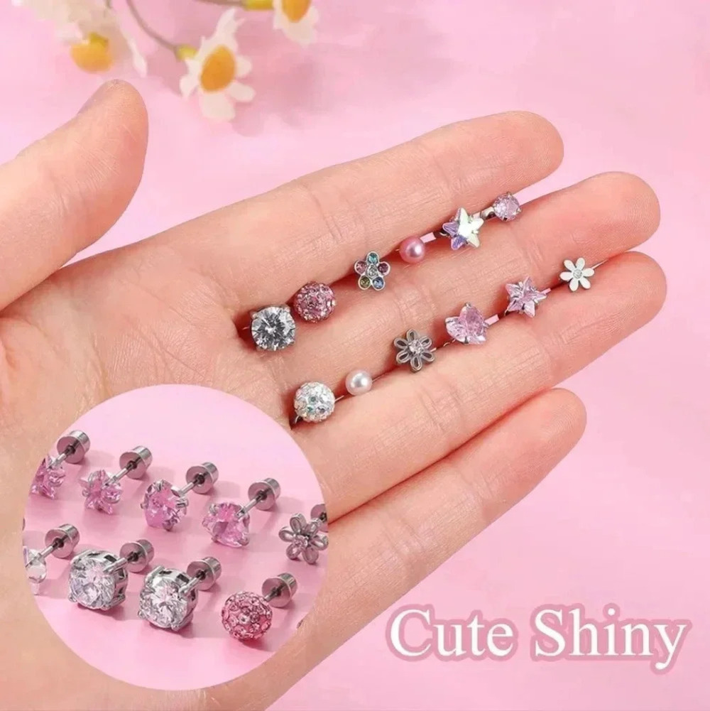 12Pairs Hypoallergenic Earrings for Girls Women Surgical Steel Screw Back Earrin